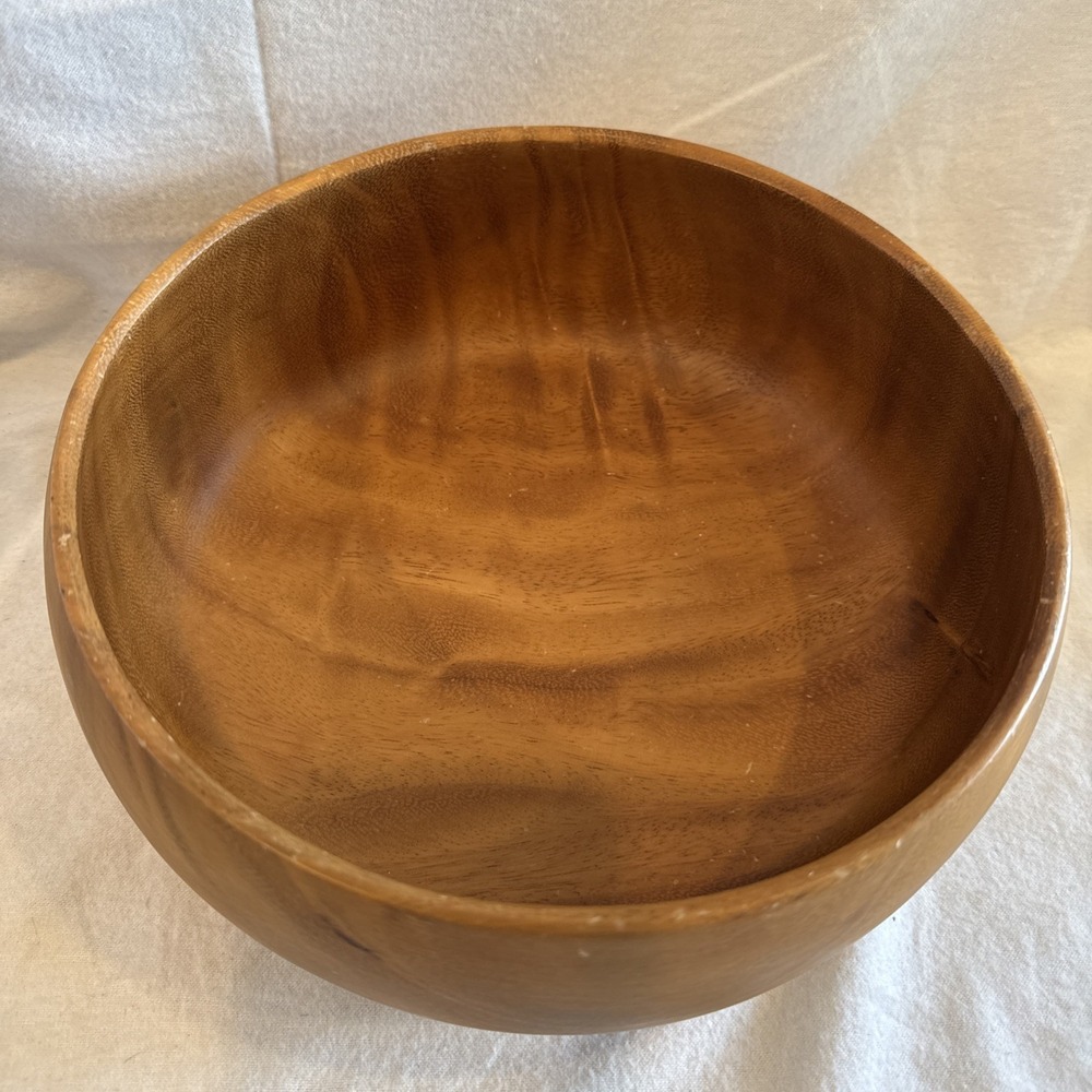 Pacific Merchants Acacia‎ Wood Round Calabash Bowl Handcrafted 9" Across 4" Tall